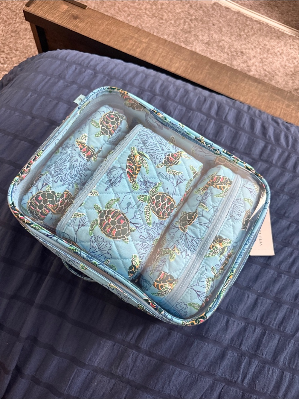 Vera Bradley Light Blue Quilted Sea Turtle Travel Organizer Set